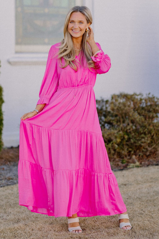 Charlotte Hot Pink Ruffle Tiered Maxi Dress