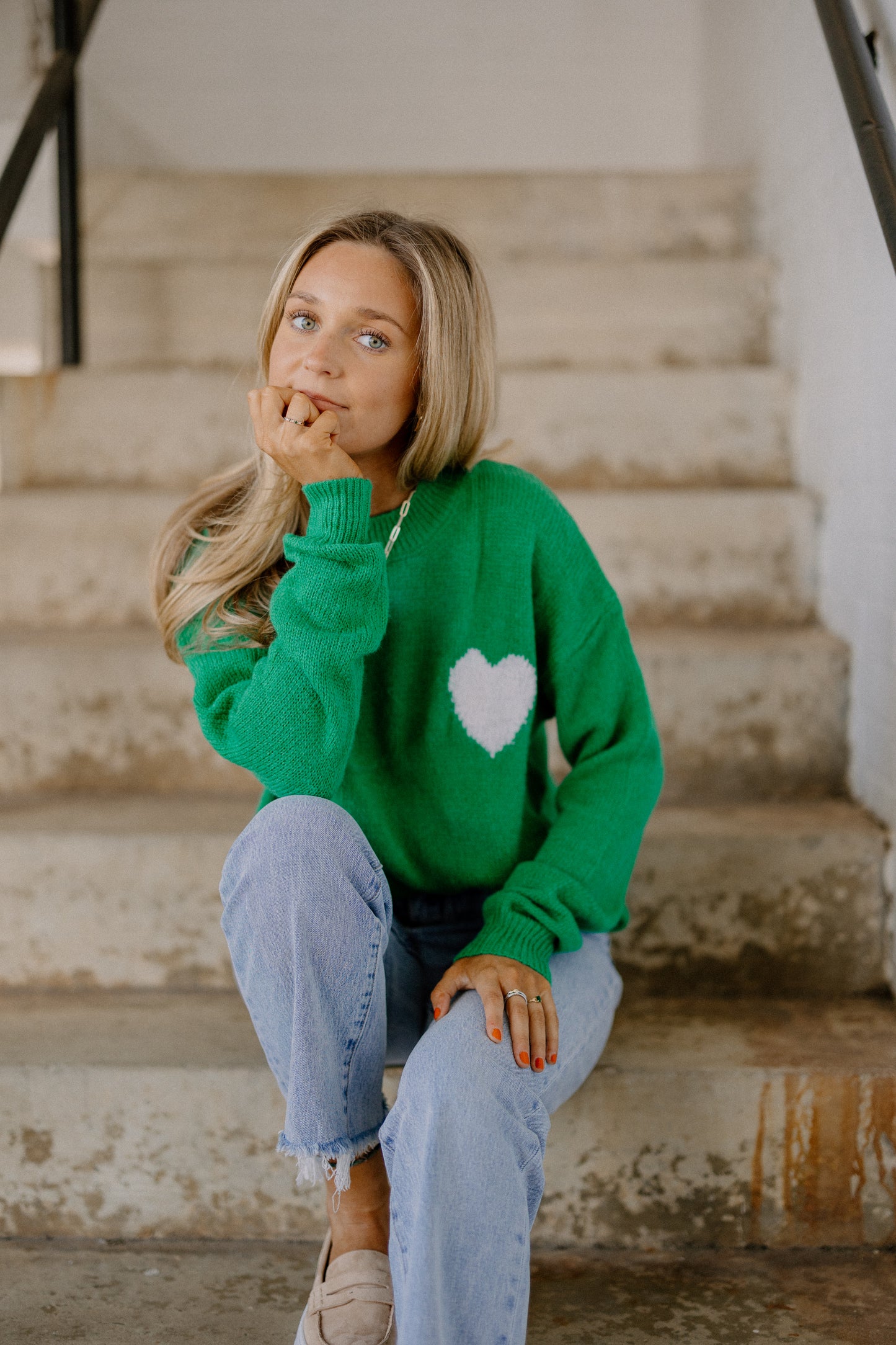 Hailey Heart Kelly Green Sweater