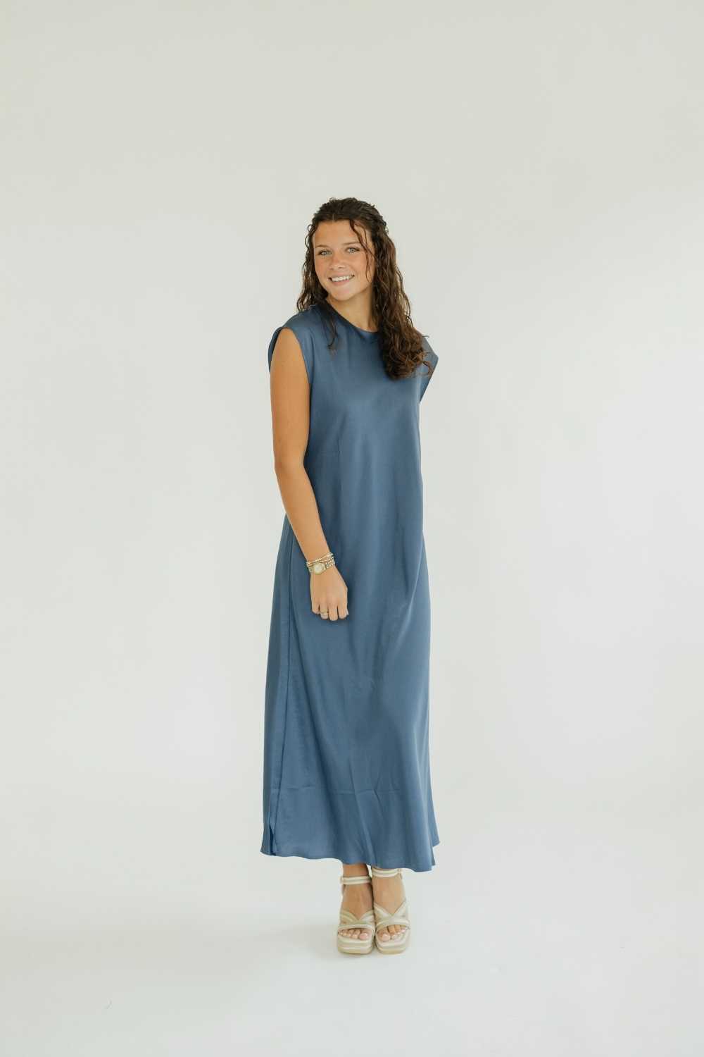 Amanza Azurite Satin Midi Dress