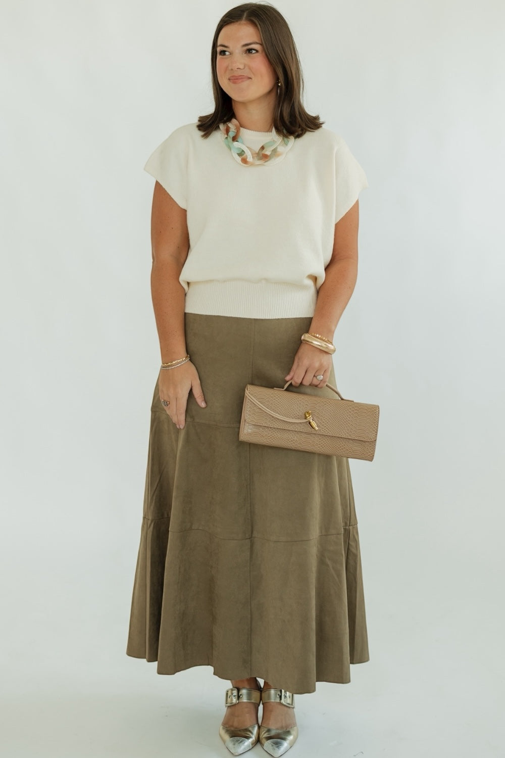 Abbigail Mocha Suede A-Line Skirt