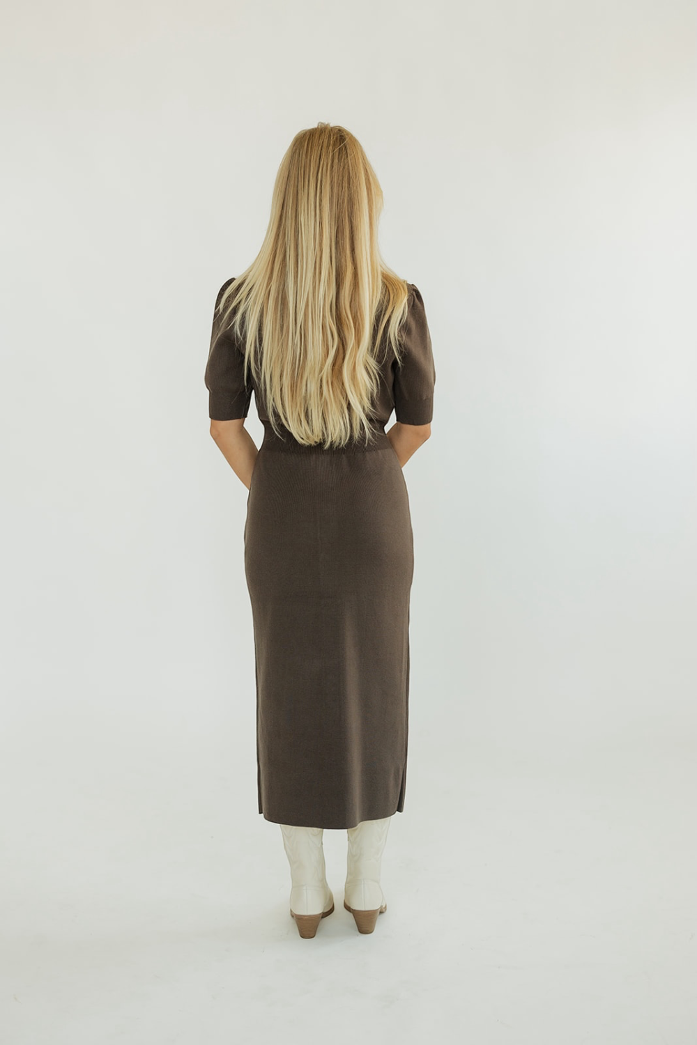 Chocolate Ribbed Short Sleeve Midi Dress (XS-XL)