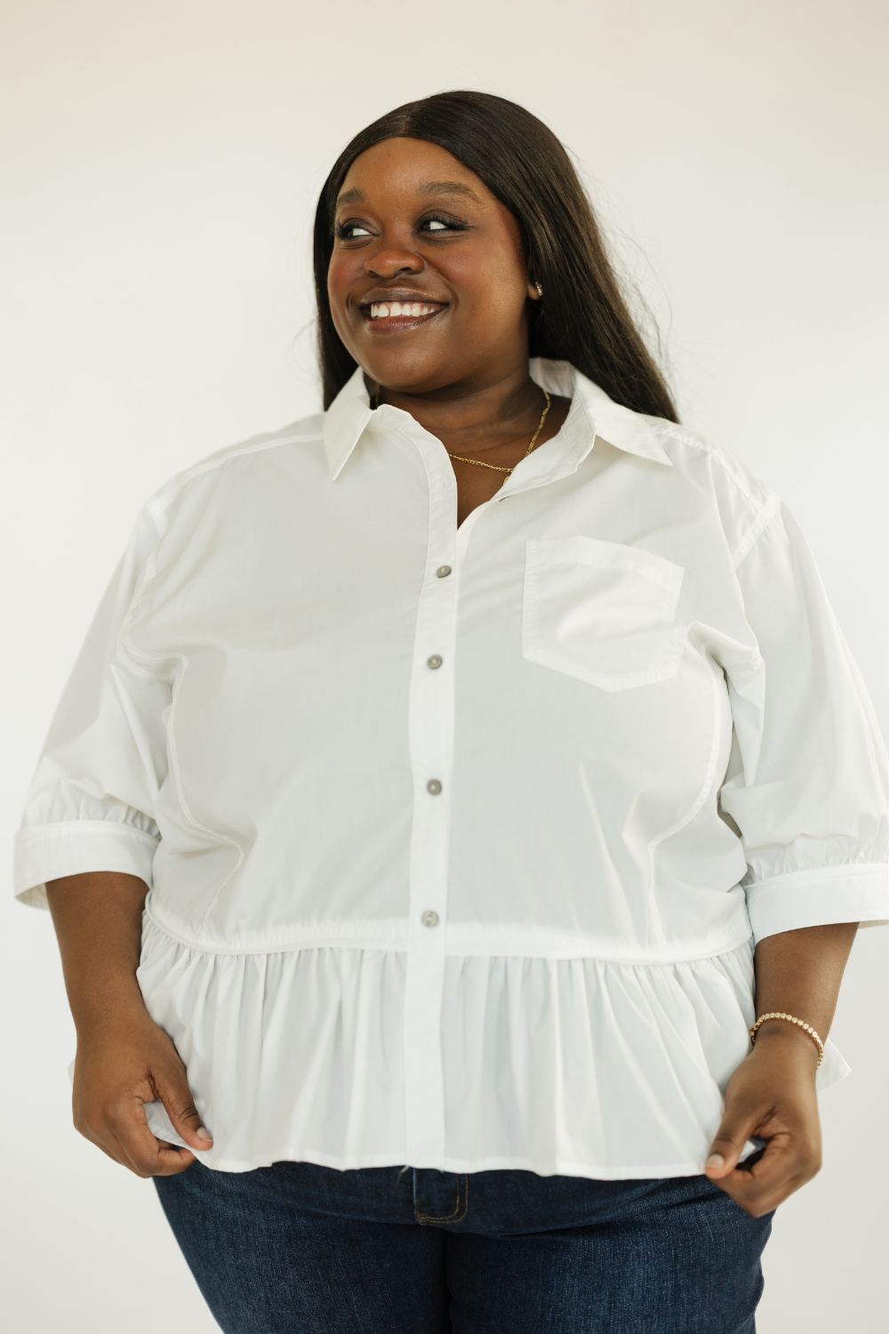 Lana Off White Ruffle Hem Top (S-2XL)