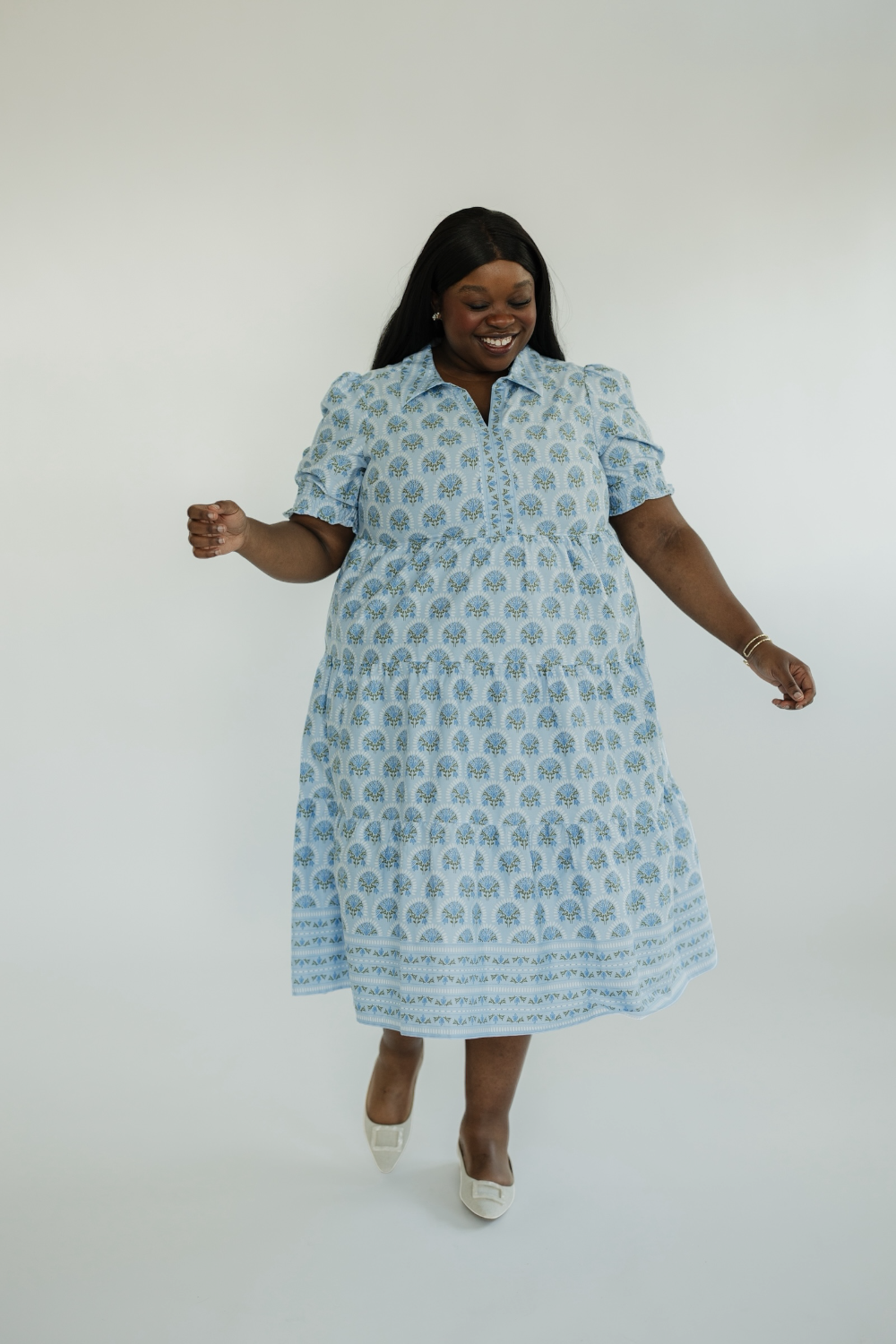 The Molly Sunshower Flora Blue Midi Dress (XS-2X)