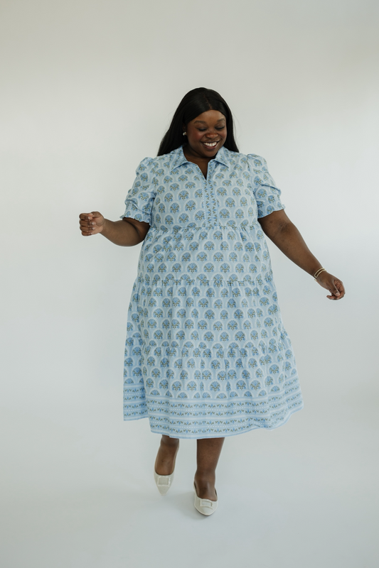 The Molly Sunshower Flora Blue Midi Dress (XS-2X)