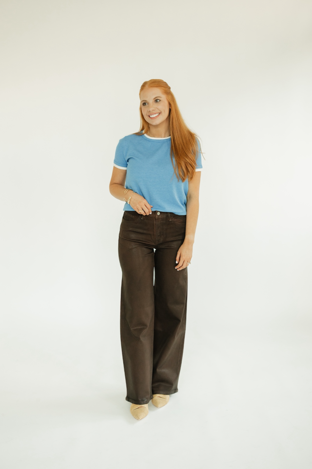 Chicory Coffee Coated High Rise Wide Leg Jean