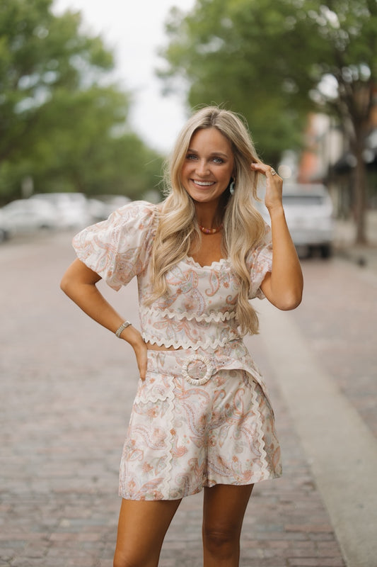 Paisley Square Neck RicRac Top