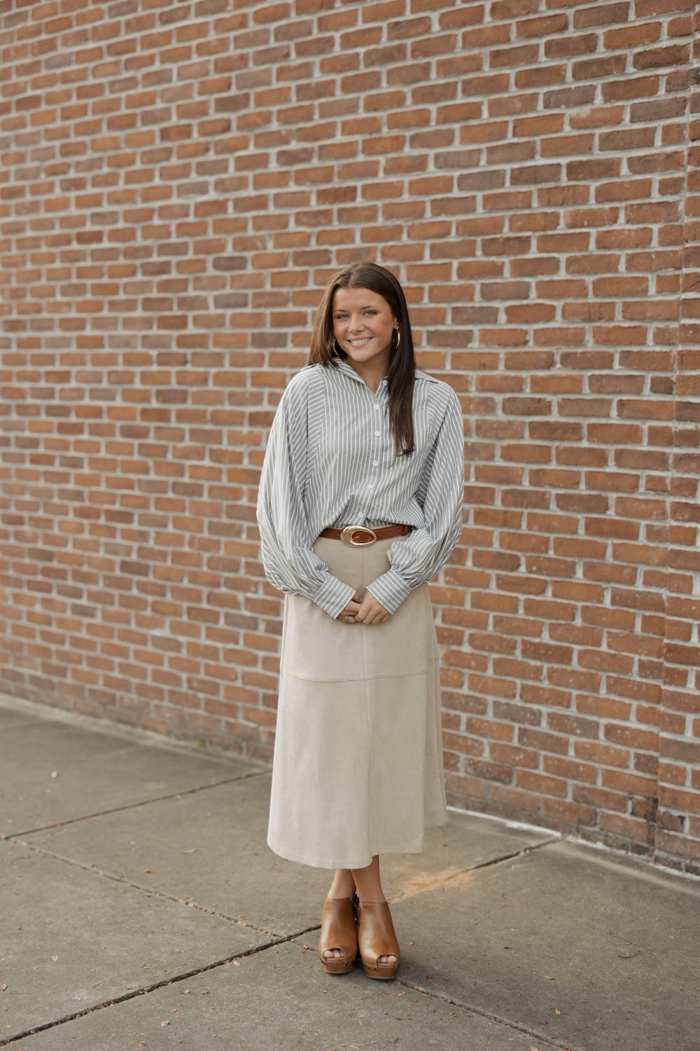 Natural Suede A-Line Midi Skirt (S-3XL)