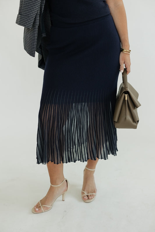 Haley High Rise Navy Ribbed Sweater Flared Midi Skirt