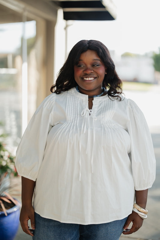 Laurel Tie Front White Poplin Blouse (S-3XL)
