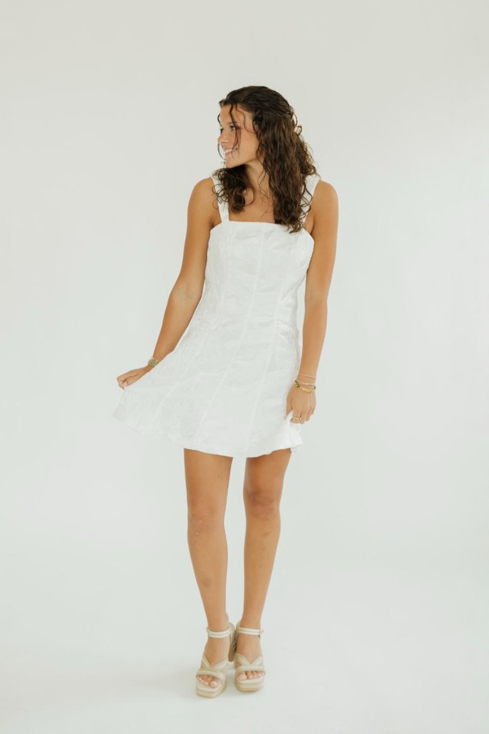 Taryn Textured White Fit & Flare Mini Dress