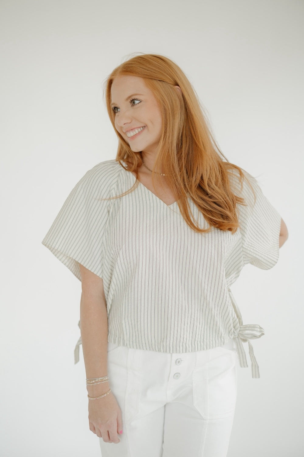 Striped Side Ribbon Tie Shirt