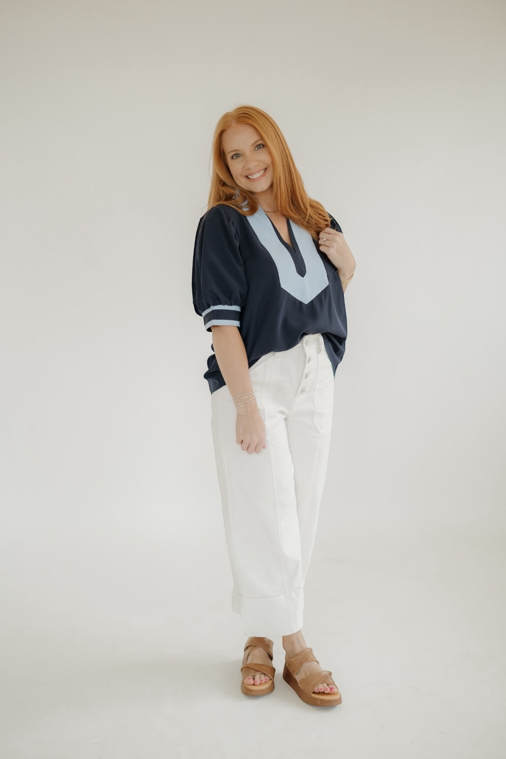 Navy Contrast Collar Top (S-2XL)
