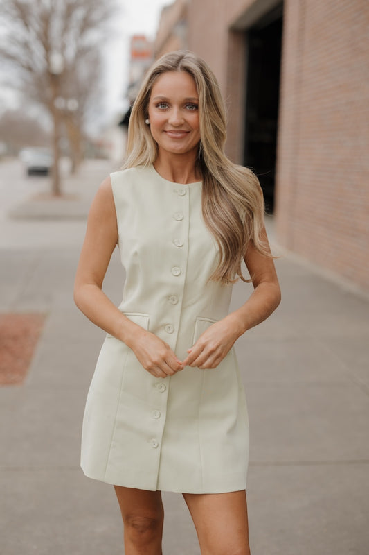 Sage Sleeveless Blazer Mini Dress