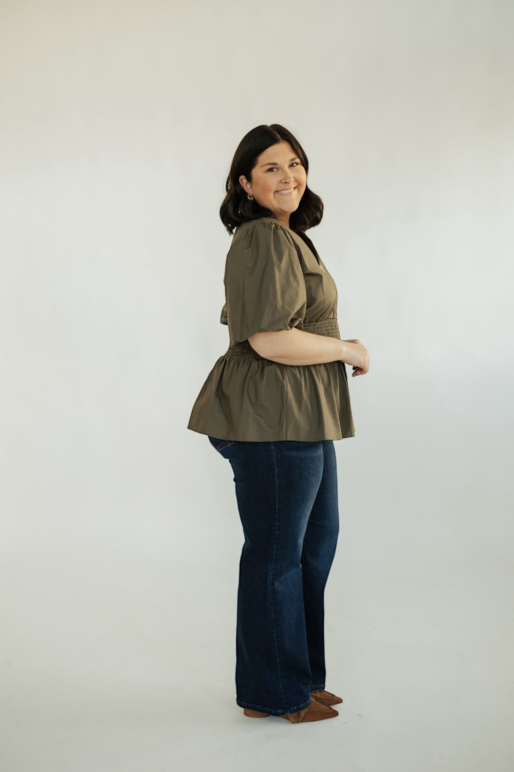 Sadie Olive Zip Front Top