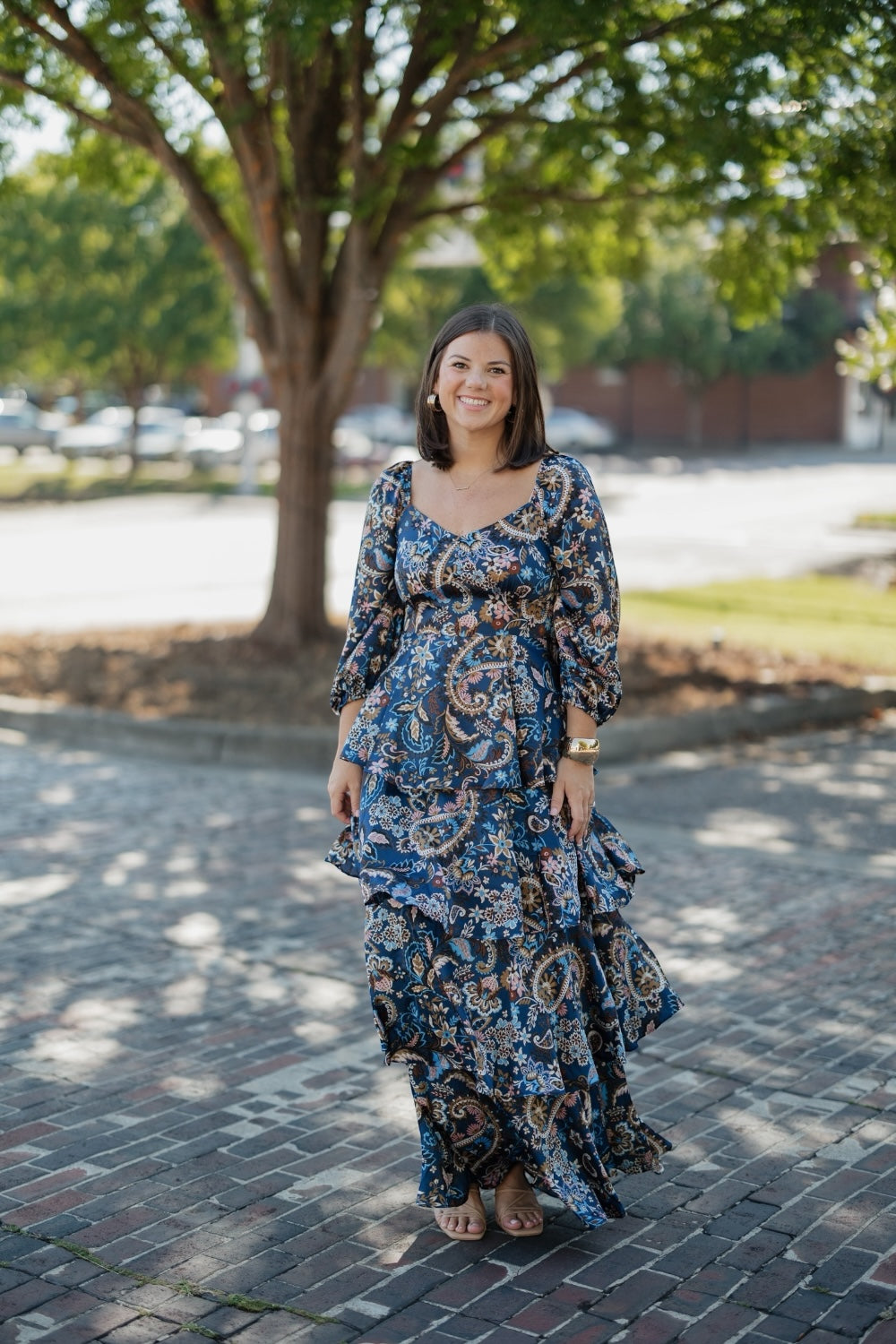 Zara Navy Multi Satin Tiered Dress (XS-XL)
