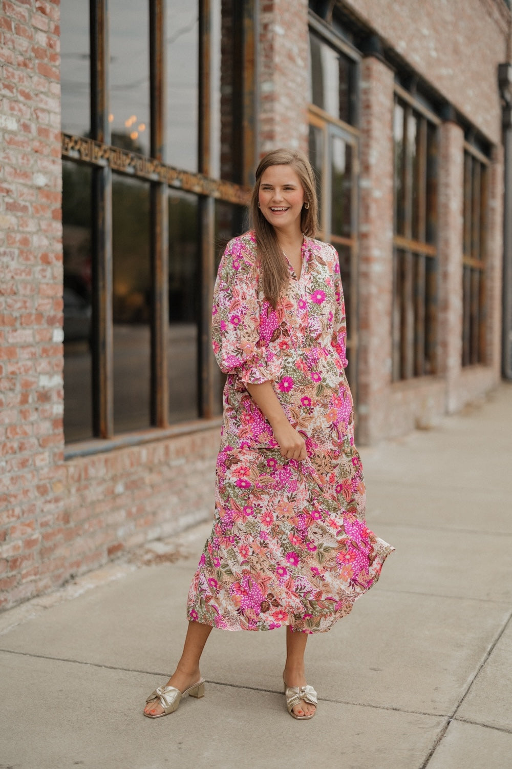 Ophelia Fall Floral Orchid Midi Dress (XS-3XL)