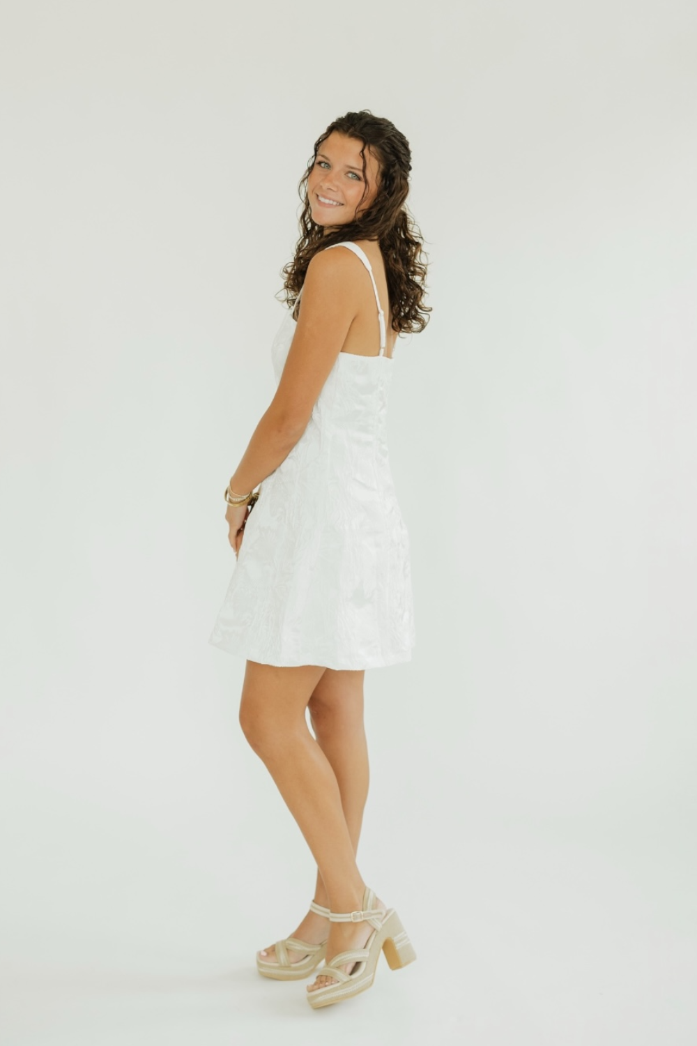 Taryn Textured White Fit & Flare Mini Dress