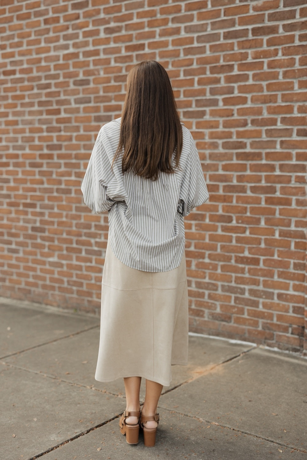 Natural Suede A-Line Midi Skirt (S-3XL)
