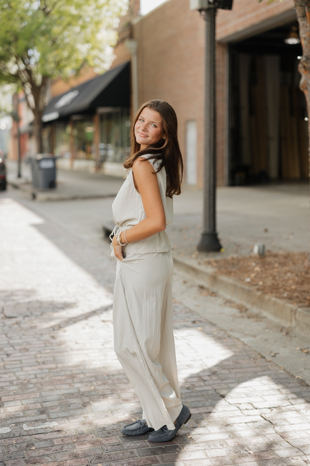 Beige Wide Leg Drawstring Pant