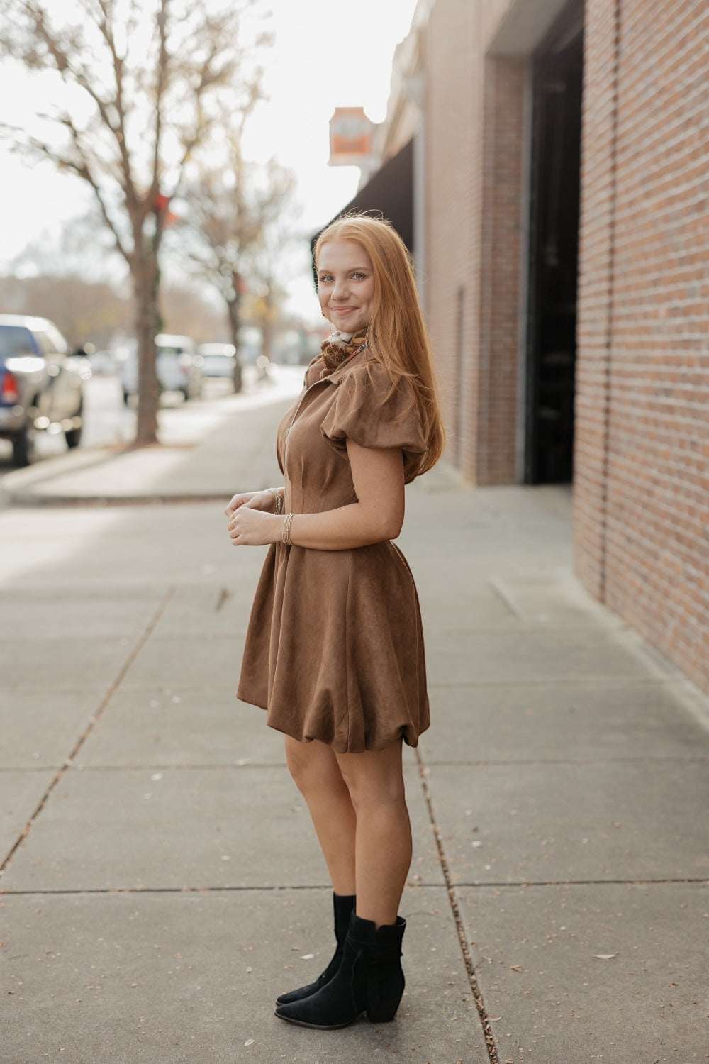 Stella Brown Suede Zip Front Dress