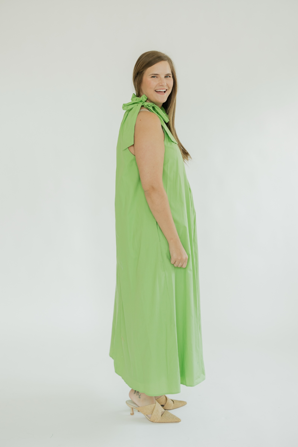 Julia Green Apple Tie Neck Maxi Dress (S-3XL)
