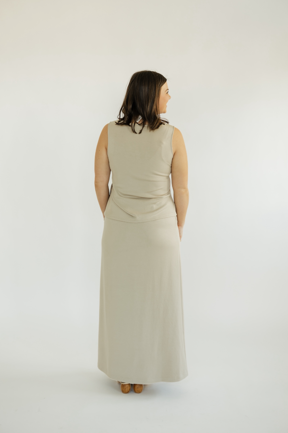 Reese Beige A Line Maxi Skirt