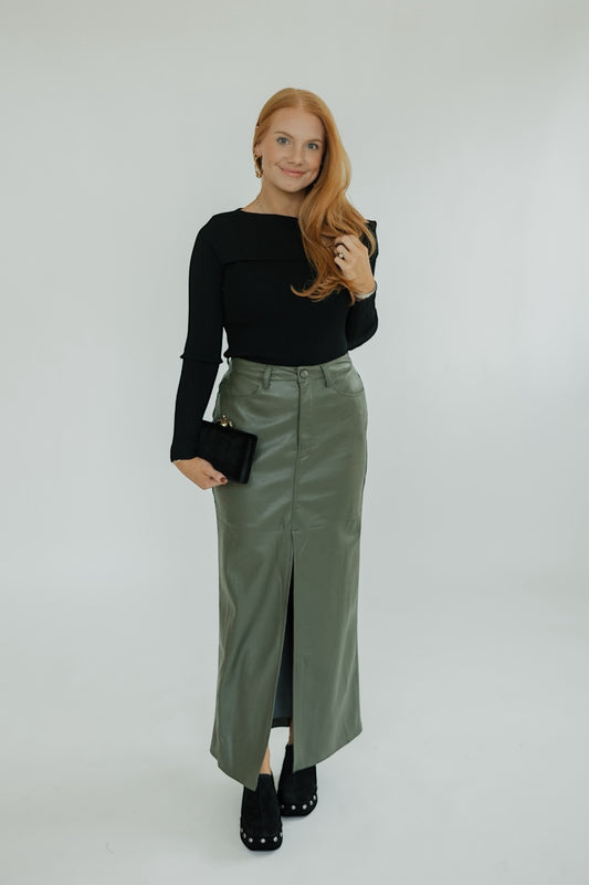 Pine Leather Midi Front Slit Skirt (XS-XL)