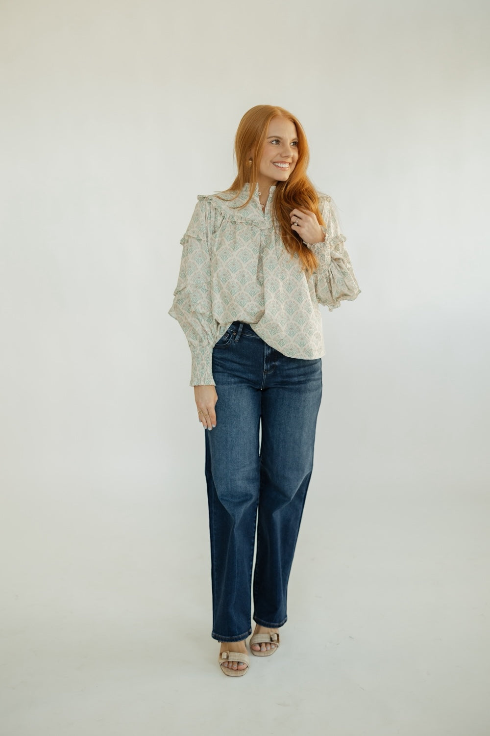 Sarah Ruffle Sleeve Printed Blouse