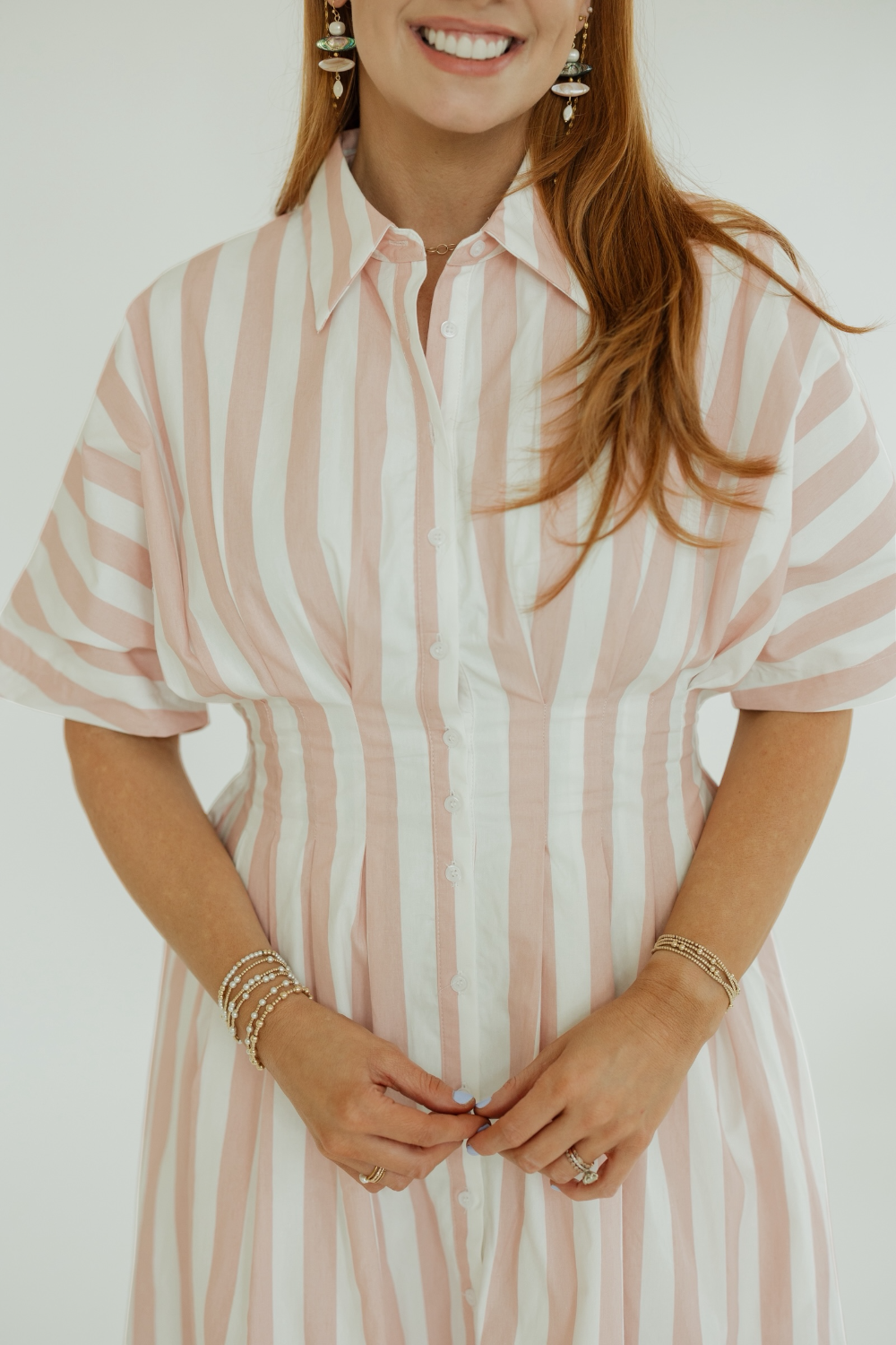 Charlotte Pink Striped Pleated Midi Dress