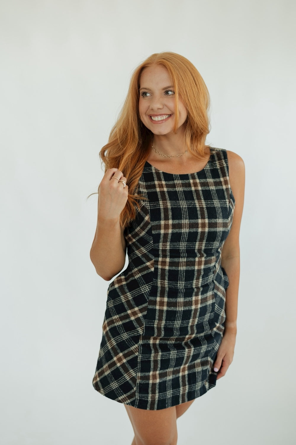 Penelope Navy Plaid Pattern Dress