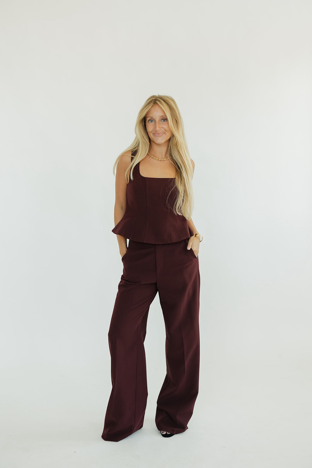 Leanne Wine Peplum Top