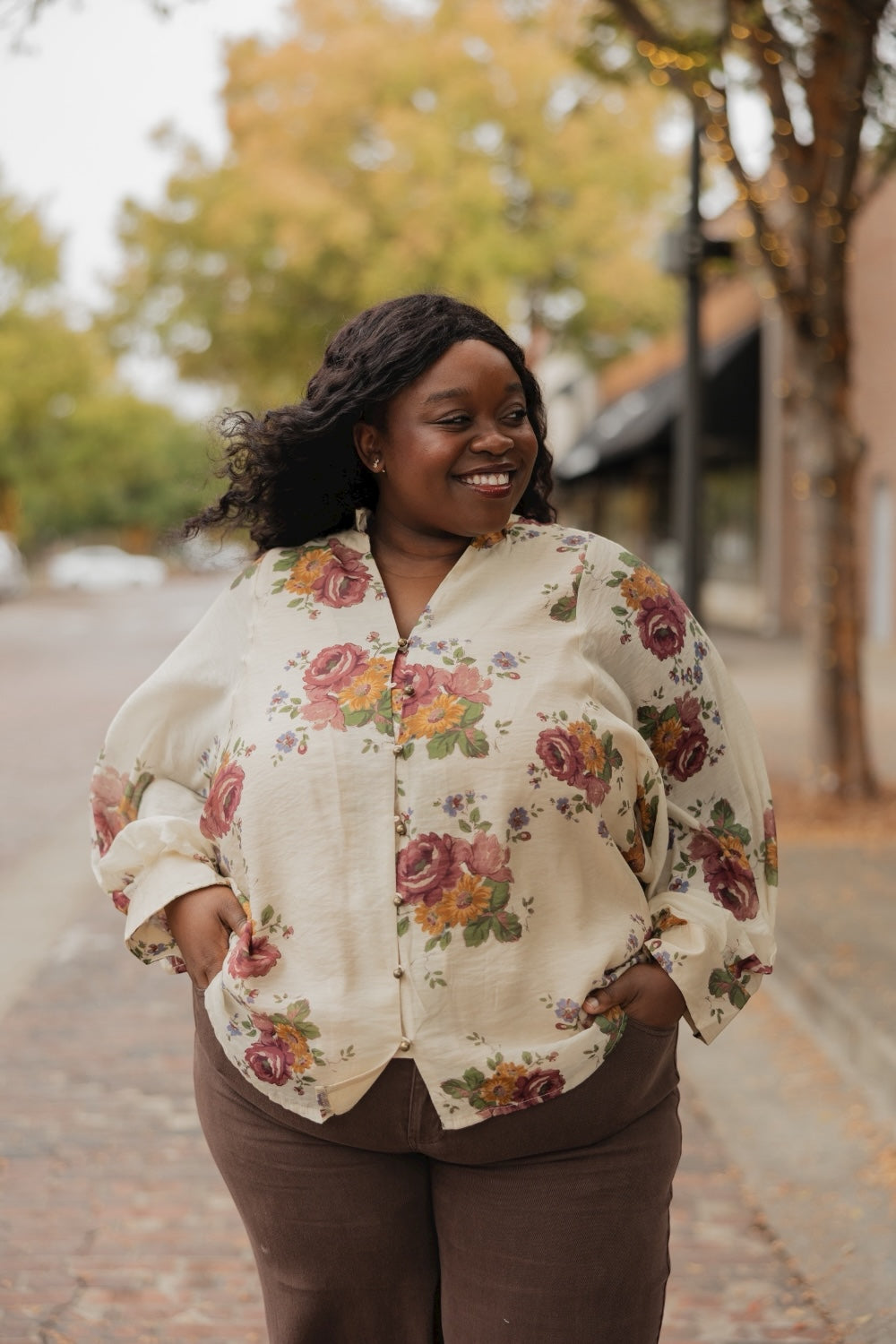Merlot Floral Ruffle Collar Top (S-2XL)