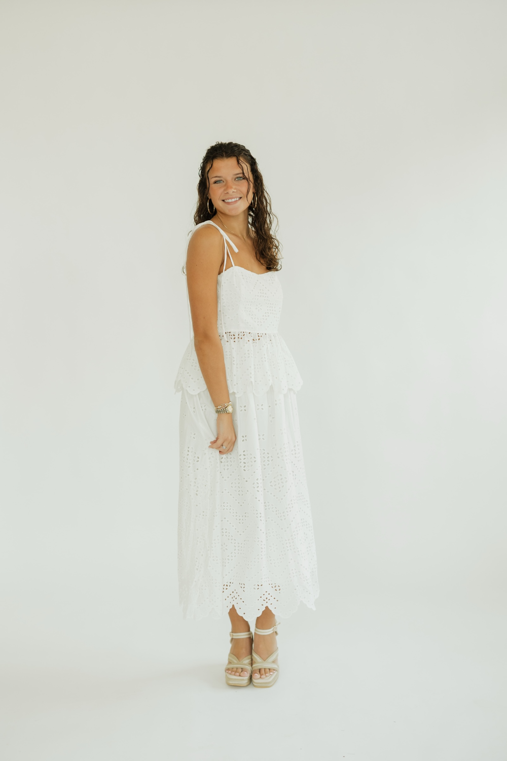 Sally White Eyelet Midi Skirt