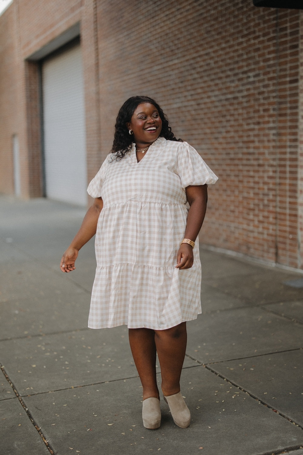 Mollie Taupe Checkered Dress