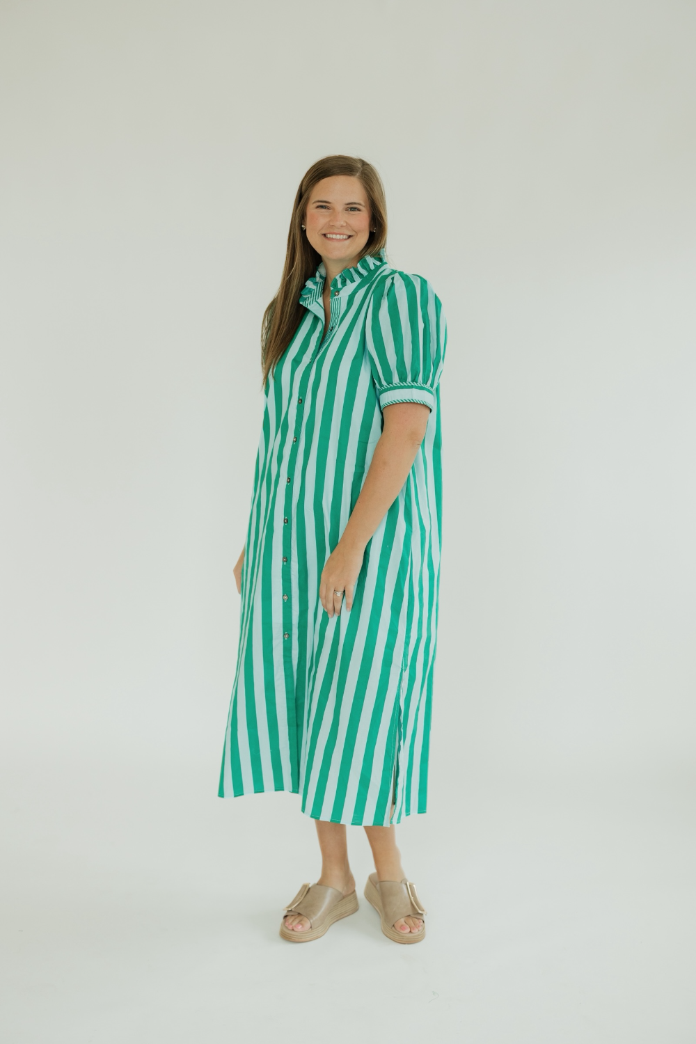 Green Striped Button Down Midi Dress Studio 3:19 Green Striped Button Down Midi Dress Studio 3:19