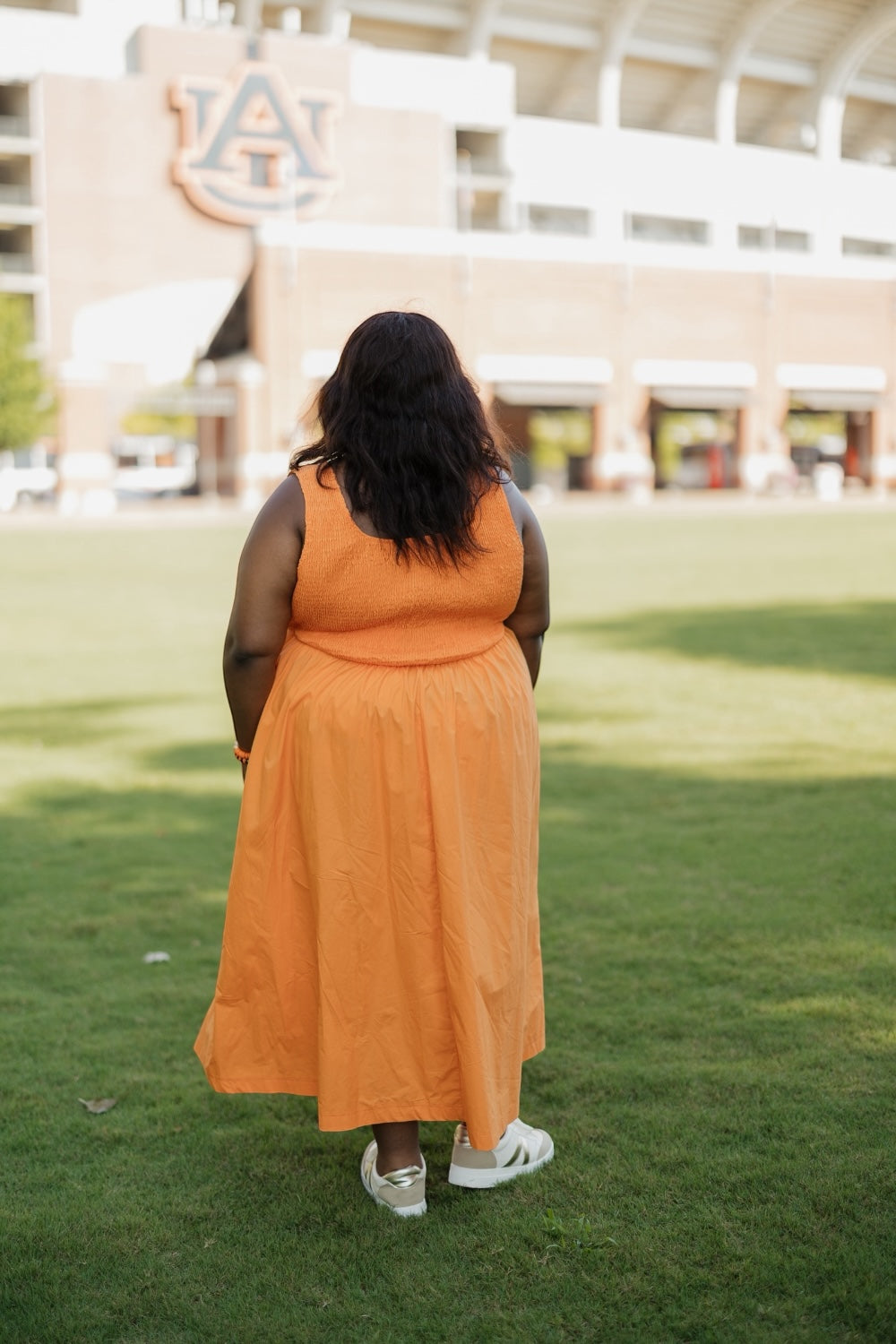 Brinley Orange Smocked Top Midi Dress (S-3XL)