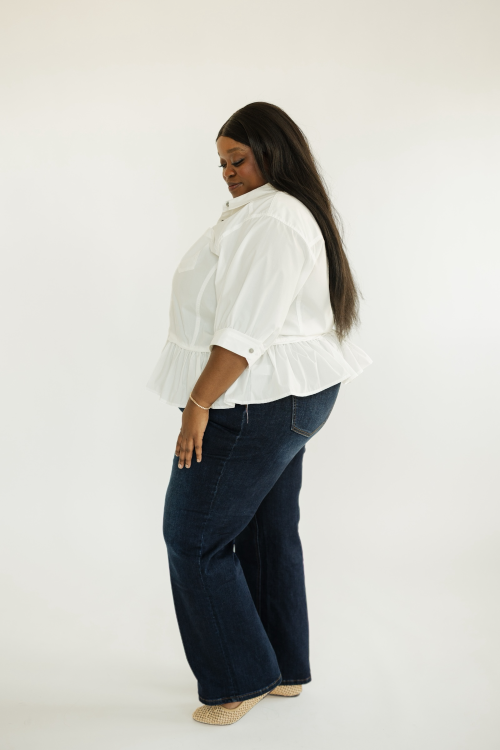 Lana Off White Ruffle Hem Top (S-2XL)