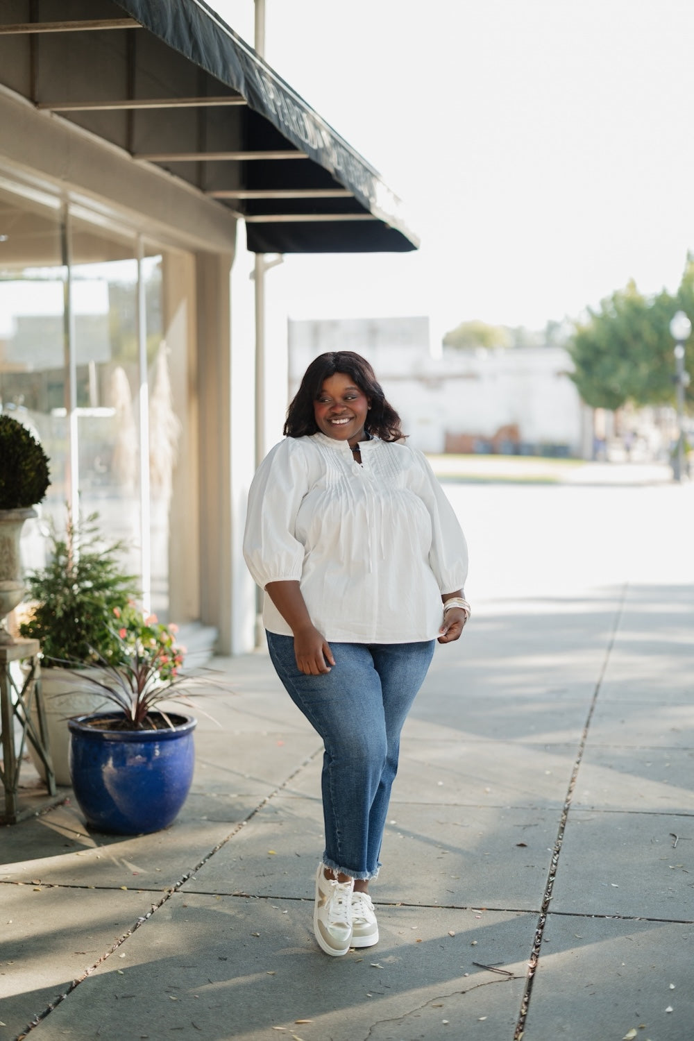 Laurel Tie Front White Poplin Blouse (S-3XL)