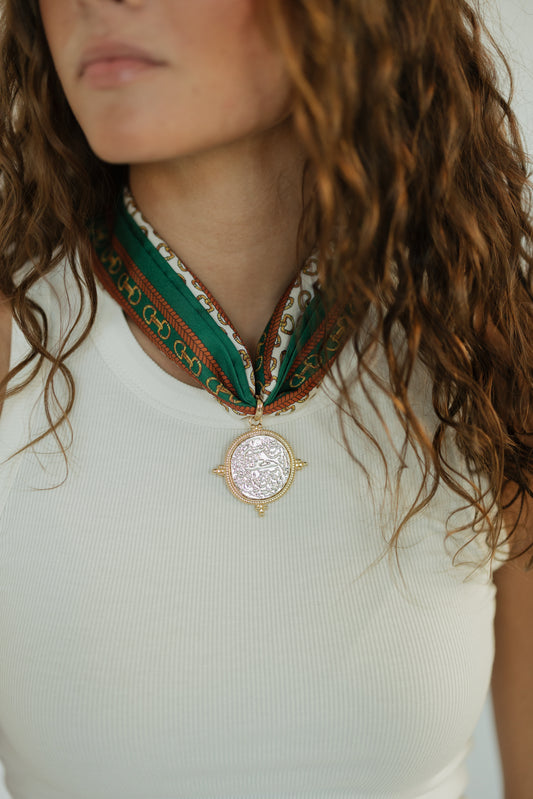 Green Horsebit Print Narrow Scarf