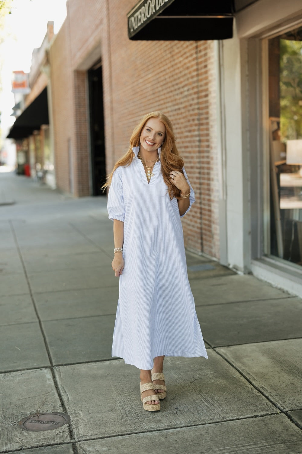 Blakely Sky Seersucker Stripe Dress (S-3XL)