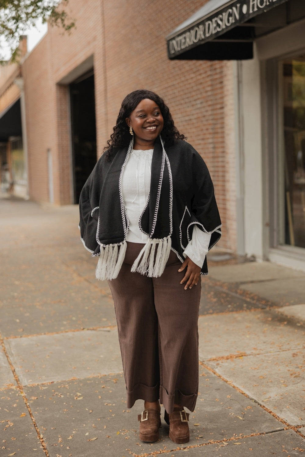 Black Whipstitch Wrap with Scarf