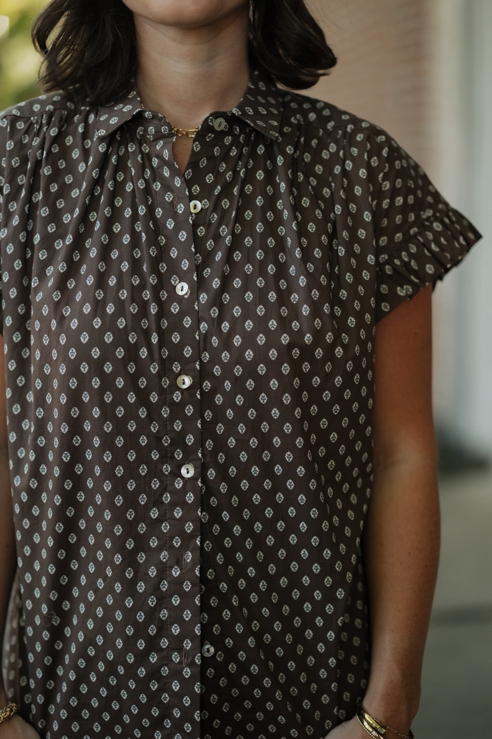 Ginny Brown Geometric Diamond Print Top