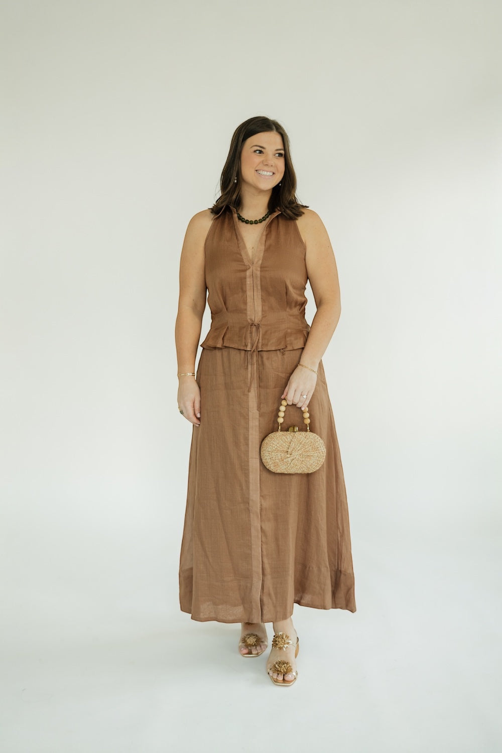 Cassie Caramel Linen Halter Tank (XS-XL)