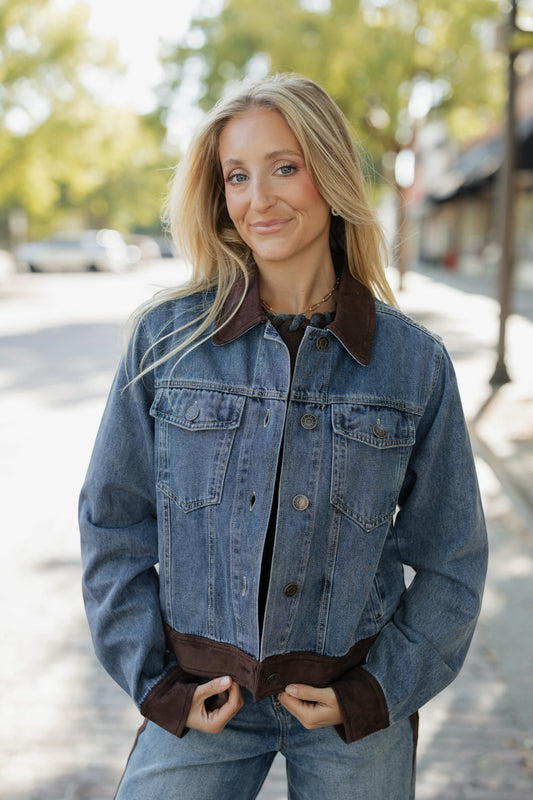 Dillon Suede Trim Denim Jacket (XS-XL)