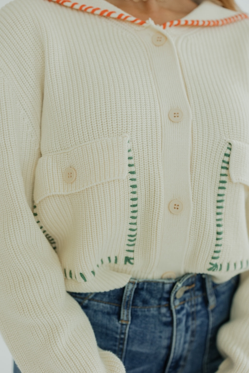 Stella Color Stitch Detail Sailor Collar Cardigan