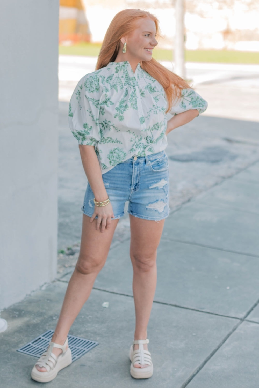 Bria Floral Blossom Smocked Neck Top (XS-3XL)