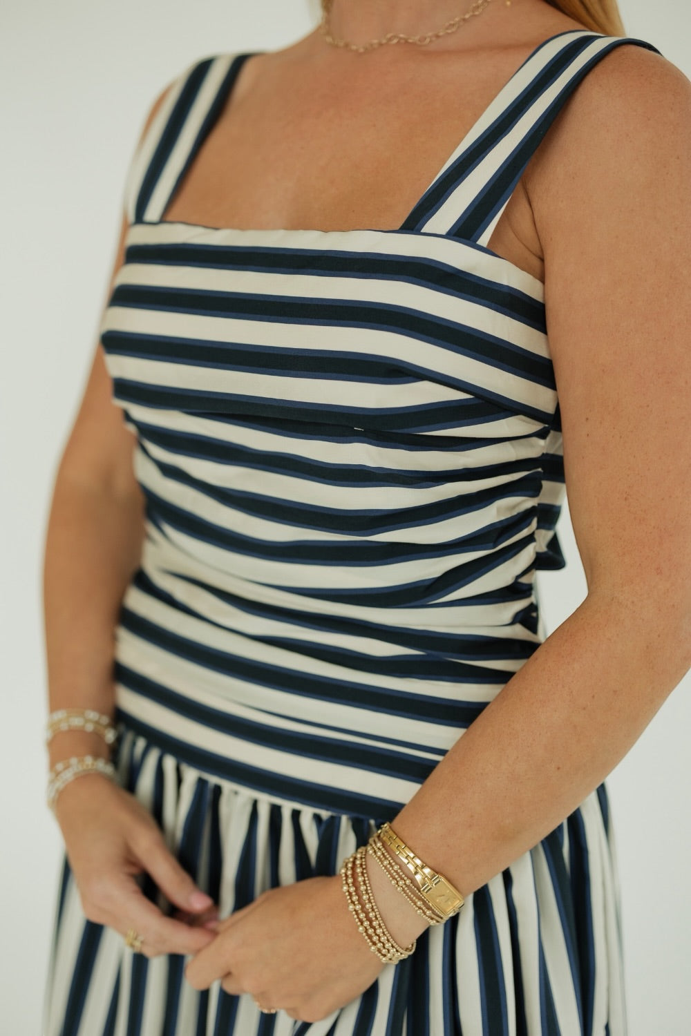 Georgie Navy Stripe Gathered Dress