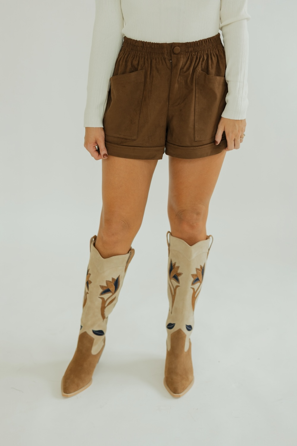 Chocolate Suede Elastic Waist Shorts