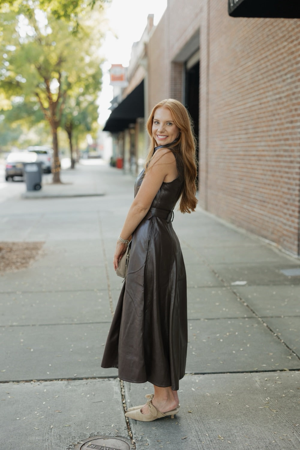 Sienna Chocolate Brown Sleeveless Button Down Leather Maxi Dress (XS-XL)