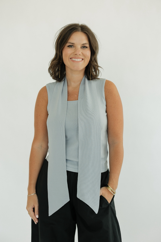 Sally Silver Blue Scarf Top